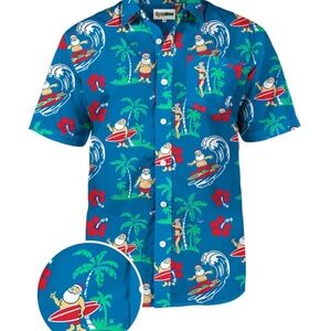 Tipsy Elves Men's Surf's Up Santa Button Down Shirt Size MM